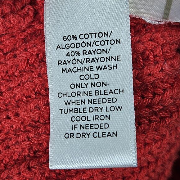 LOFT Red Knit Mock Neck Bell Sleeve Pullover Sweater Chunky Size Small - Picture 6 of 6
